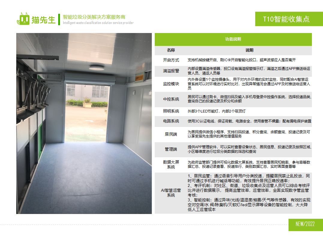 貓先生智能垃圾分類房，定時定點垃圾收集站 ，垃圾房功能說明